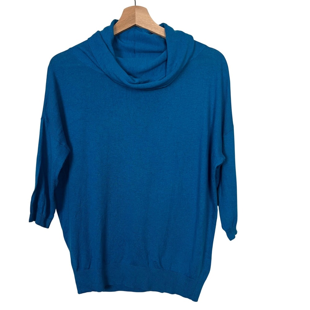 Ann Taylor Womens XS Aqua Blue Cowl Neck‎ Cashmere Blend 3/4 Sleeve Knit Sweater